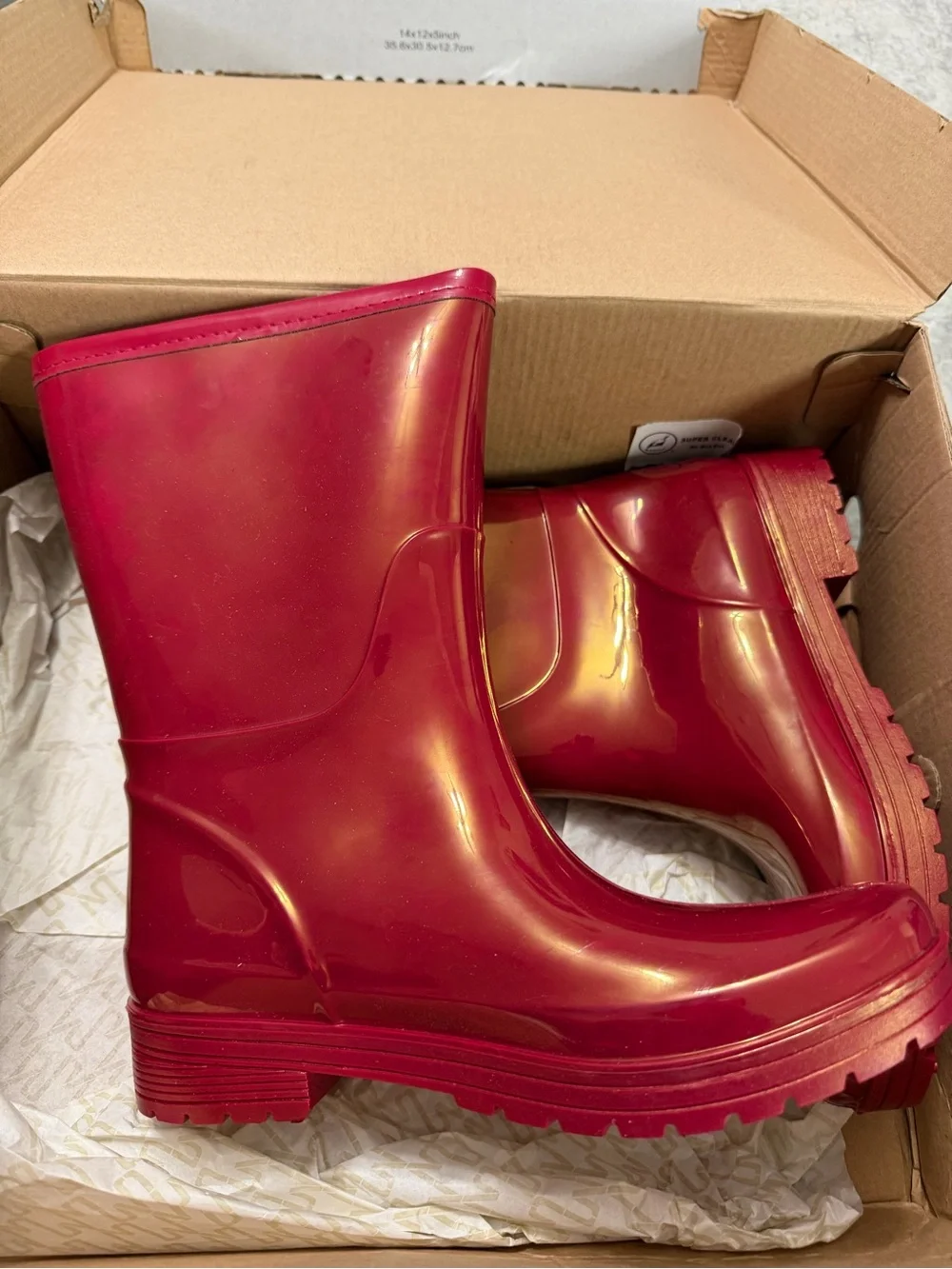 Unlisted Red Women's Glossy Rain Boots with Side Zip